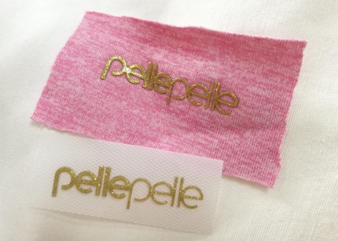 De aangepaste Opgeheven In reliëf gemaakte van de de Overdrachtkleding van de Techniekenhitte van de Etikettenshinny Gouden Kleur