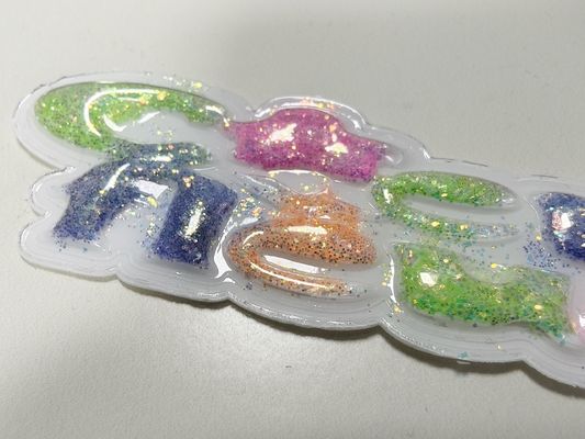 Duurzaam Custom Sparkling Pink Yellow TPU Patch Puffy Labels Op maat voor kleding