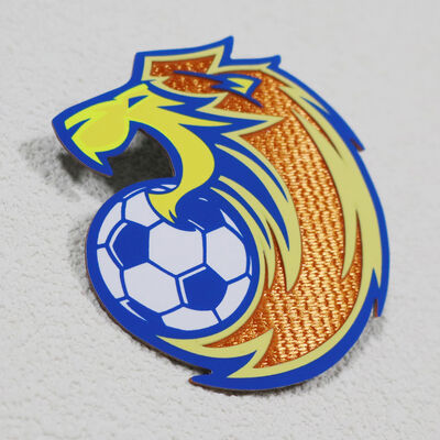 Tatami-patch met siliconenprint – Thermische transferbadge met leeuwen- en voetbaldesign voor sportkleding
