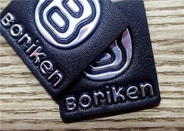 Zwarte In reliëf gemaakte Leerflarden met Zilveren Embossment TPU Embleem voor Zakken