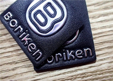 Zwarte In reliëf gemaakte Leerflarden met Zilveren Embossment TPU Embleem voor Zakken