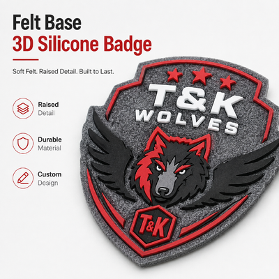 Vilten basis 3D siliconen badge gepersonaliseerd reliëflogo opnaaibare duurzame teampatch op maat gemaakt OEM rechtstreeks van de fabriek