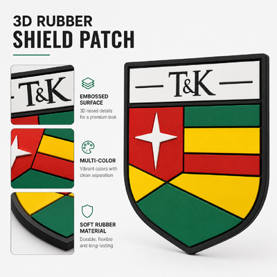 Aangepast 3D Rubber PVC-badge met verhoogd logo en milieuvriendelijk zeefdruklabel voor kleding en tassen