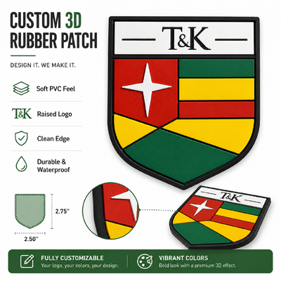 Aangepast 3D Rubber PVC-badge met verhoogd logo en milieuvriendelijk zeefdruklabel voor kleding en tassen