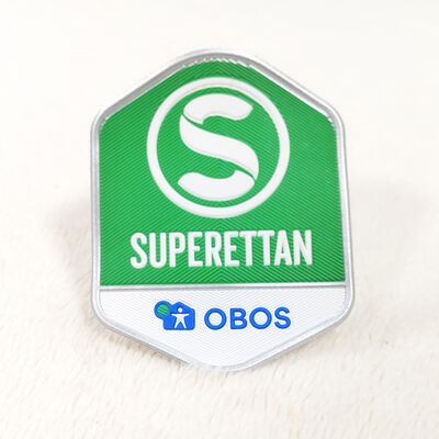 Aangepaste TPU warmteoverdracht badge - Superettan OBOS logo 3D reliëf kledinglabels voor kledingaccessoires