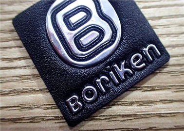 Zwarte In reliëf gemaakte Leerflarden met Zilveren Embossment TPU Embleem voor Zakken