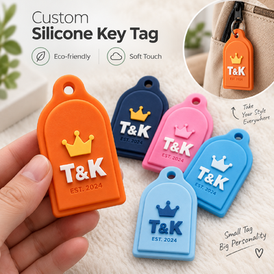 Gepersonaliseerde siliconen sleuteltekens met 3D-logo en aangepaste kleur in 50 * 30mm Grootte voor promotie sleutelsnoer