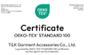 CHINA T&amp;K Garment Accessories Co.,Ltd certificaten
